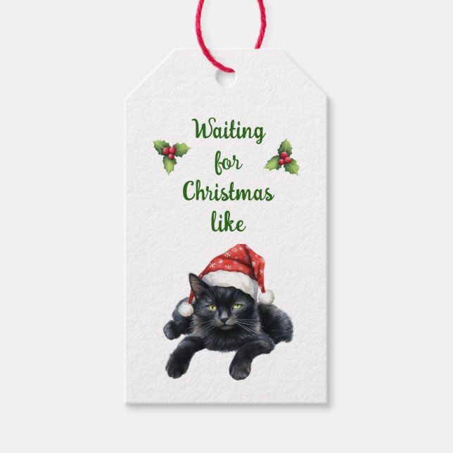 Waiting for Christmas Cat Gift Tag (Front)