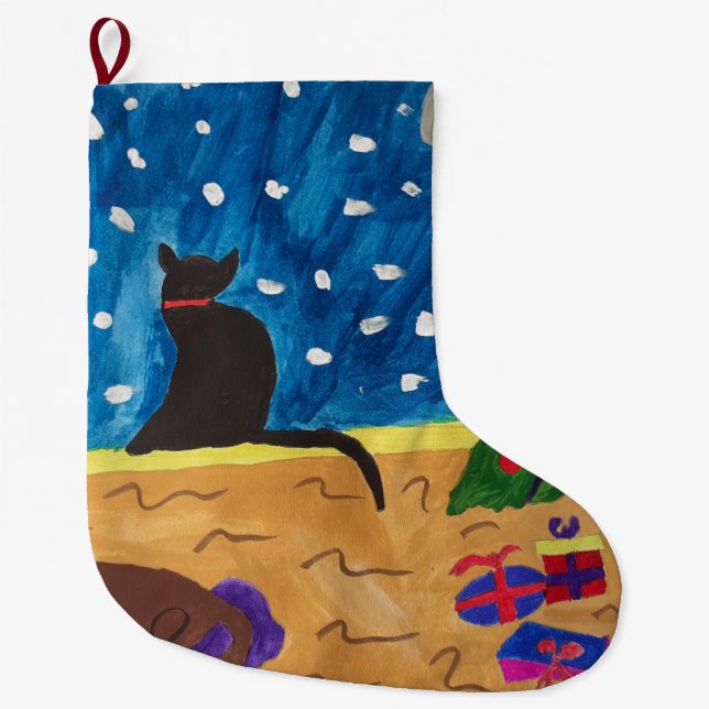 Waiting For Christmas Large Christmas Stocking (Front)