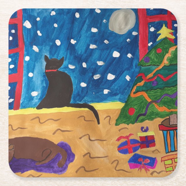 Waiting For Christmas Square Paper Coaster (Front)