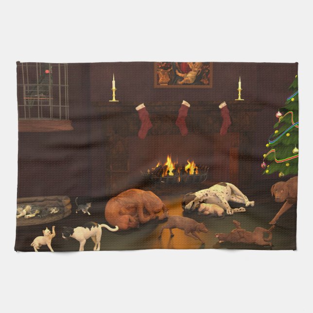 Waiting For Father Christmas Tea Towel (Horizontal)