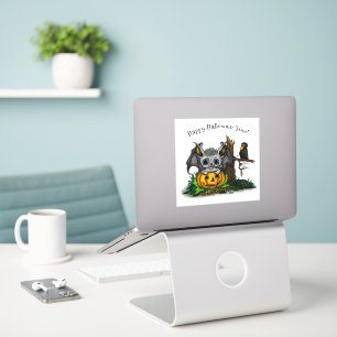 Waiting for Halloween , Cute Bat and Raven