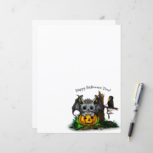 Waiting for Halloween , Cute Bat and Raven (Front/Back In Situ)