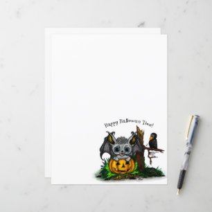 Waiting for Halloween , Cute Bat and Raven