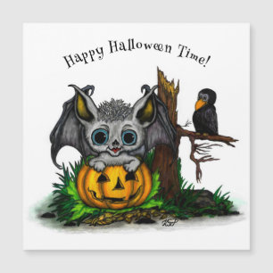 Waiting for Halloween , Cute Bat and Raven