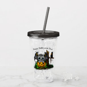 Waiting for Halloween , Cute Bat and Raven Acrylic Tumbler