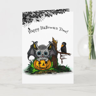 Waiting for Halloween , Cute Bat and Raven Announcement
