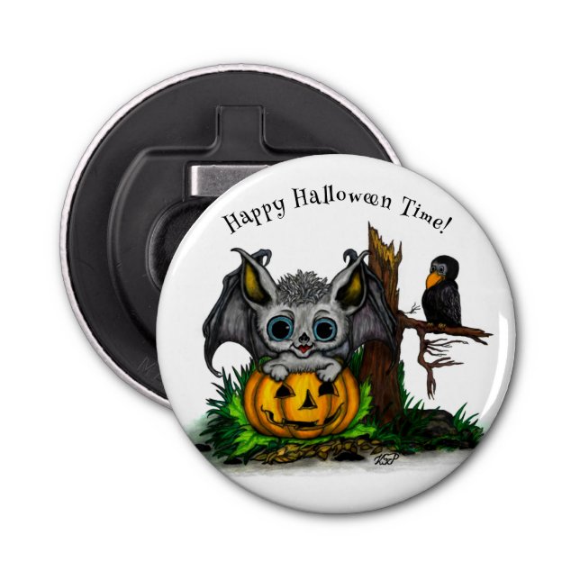 Waiting for Halloween , Cute Bat and Raven Bottle Opener (Front)