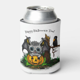 Waiting for Halloween , Cute Bat and Raven Can Cooler