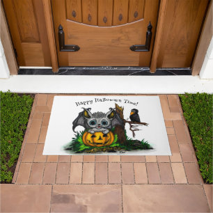 Waiting for Halloween , Cute Bat and Raven Doormat