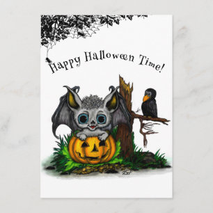 Waiting for Halloween , Cute Bat and Raven Enclosure Card