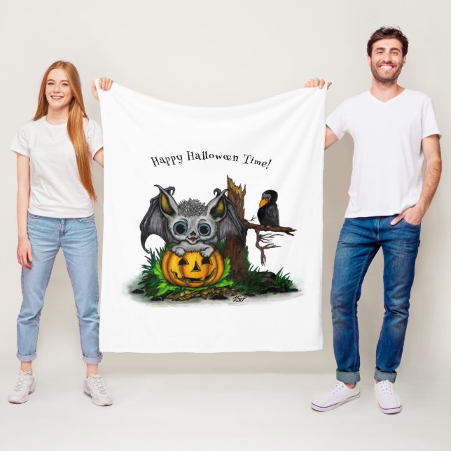 Waiting for Halloween , Cute Bat and Raven Fleece Blanket (In Situ)