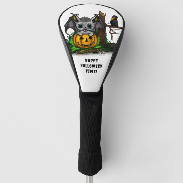 Waiting for Halloween , Cute Bat and Raven Golf Head Cover (Front)