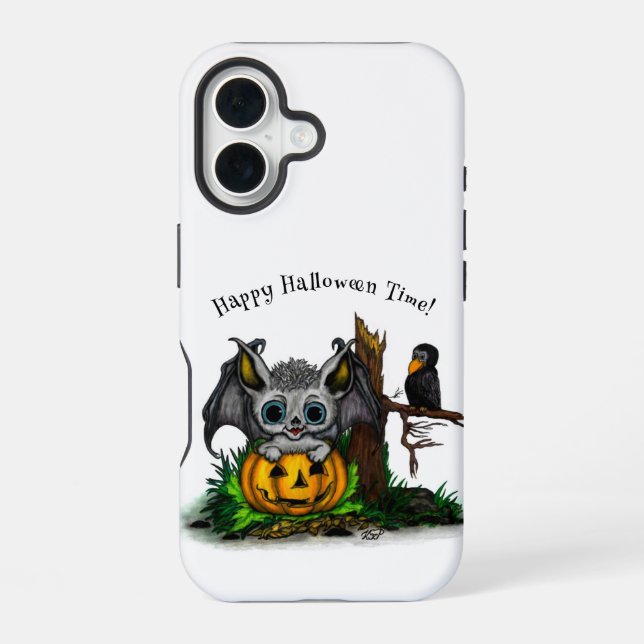 Waiting for Halloween , Cute Bat and Raven iPhone 16 Case (Back)