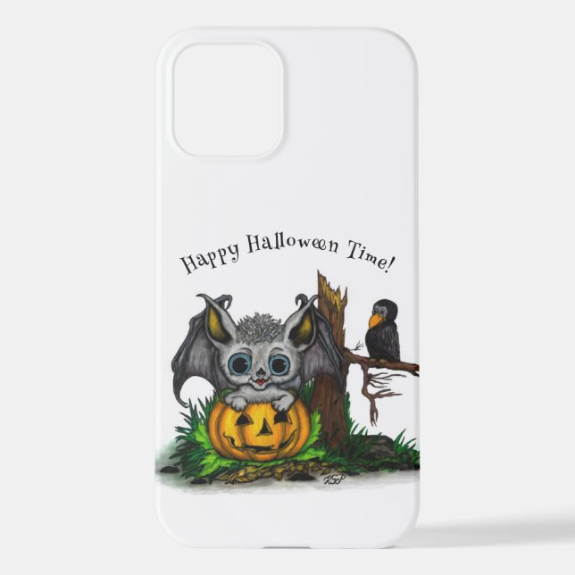 Waiting for Halloween , Cute Bat and Raven iPhone Case (Back)