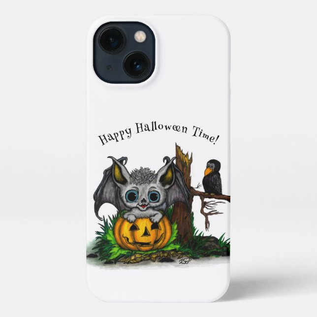 Waiting for Halloween , Cute Bat and Raven iPhone Case (Back)