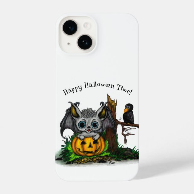 Waiting for Halloween , Cute Bat and Raven iPhone Case (Back)