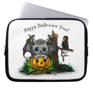 Waiting for Halloween , Cute Bat and Raven Laptop Sleeve