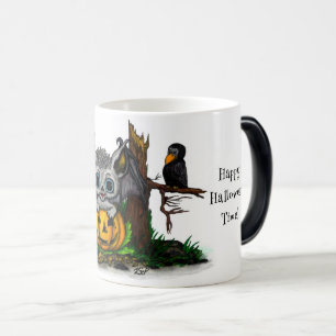 Waiting for Halloween , Cute Bat and Raven Magic Mug