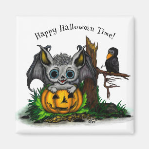 Waiting for Halloween , Cute Bat and Raven Magnet