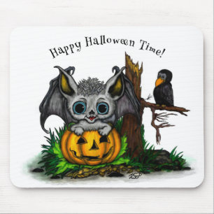 Waiting for Halloween , Cute Bat and Raven Mouse Mat