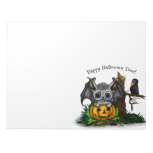 Waiting for Halloween , Cute Bat and Raven Notepad