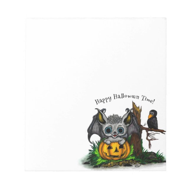 Waiting for Halloween , Cute Bat and Raven Notepad (Front)