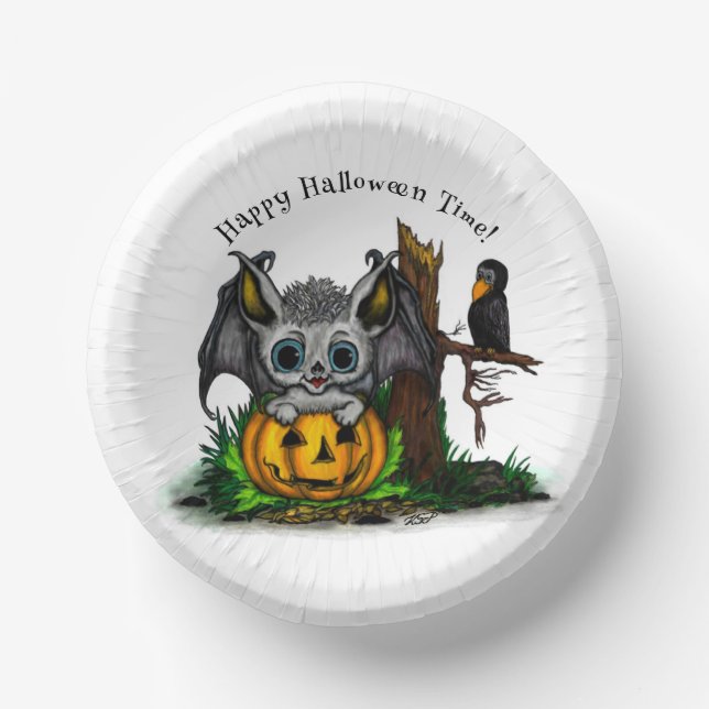 Waiting for Halloween , Cute Bat and Raven Paper Plate (Front)