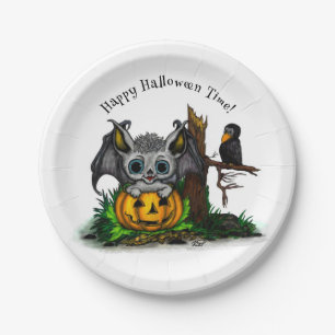 Waiting for Halloween , Cute Bat and Raven Paper Plate