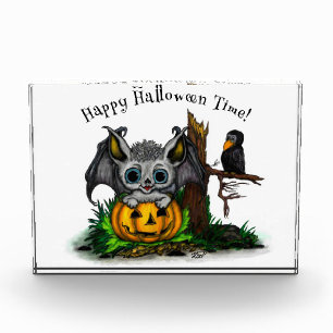 Waiting for Halloween , Cute Bat and Raven Photo Block