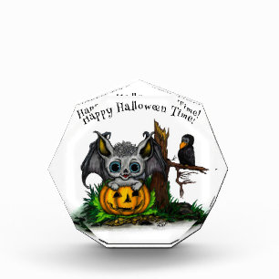 Waiting for Halloween , Cute Bat and Raven Photo Block