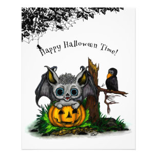 Waiting for Halloween , Cute Bat and Raven Photo Print