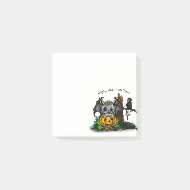 Waiting for Halloween , Cute Bat and Raven Post-it Notes (Front)