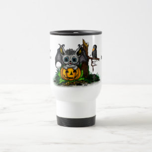 Waiting for Halloween , Cute Bat and Raven Travel Mug