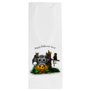 Waiting for Halloween , Cute Bat and Raven Wine Gift Bag