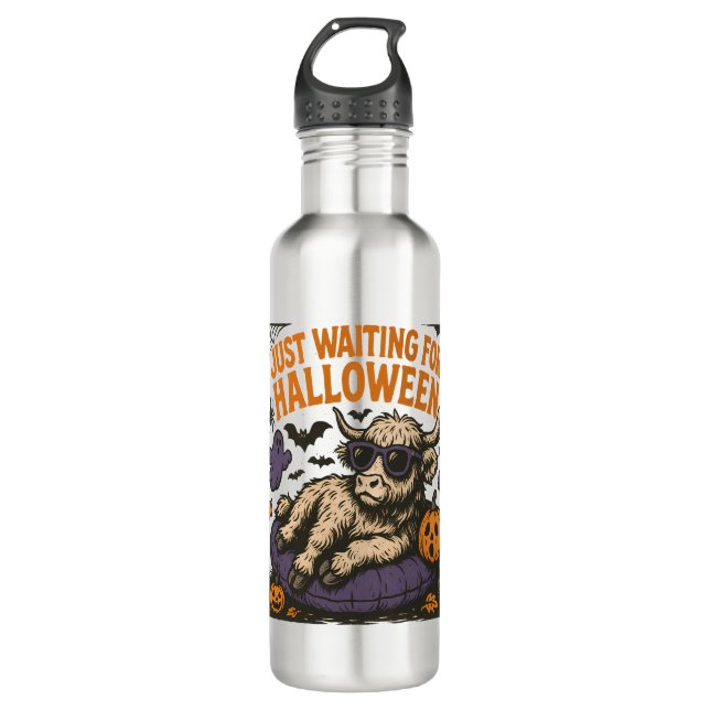 Waiting For Halloween Highland Cow 710 Ml Water Bottle (Front)