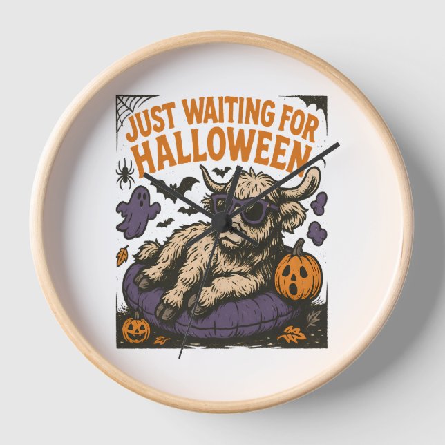 Waiting For Halloween Highland Cow Clock (Front)