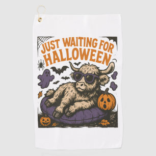 Waiting For Halloween Highland Cow Golf Towel