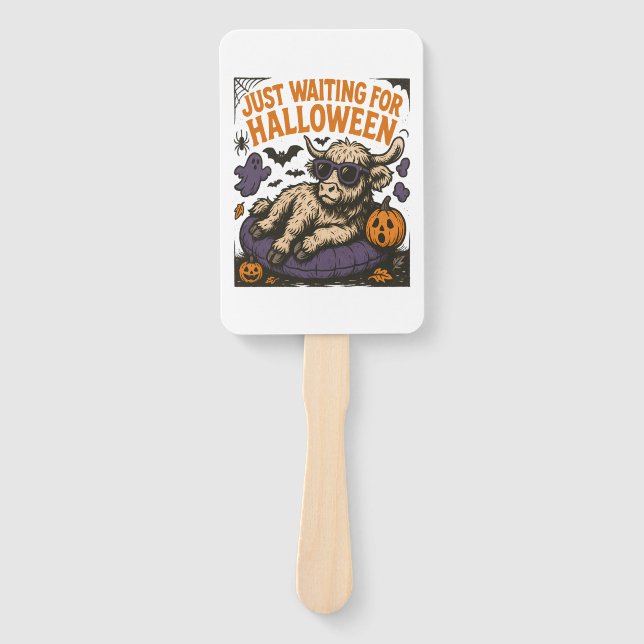 Waiting For Halloween Highland Cow Hand Fan (Front)