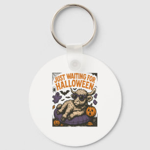 Waiting For Halloween Highland Cow Key Ring