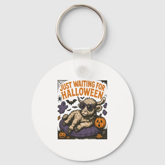 Waiting For Halloween Highland Cow Key Ring (Front)