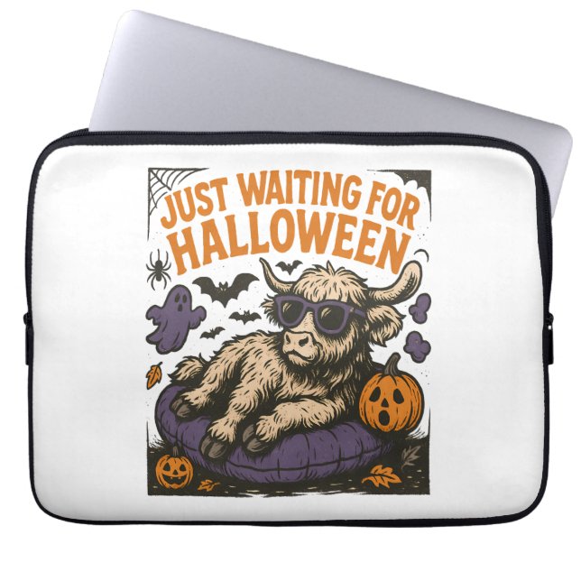 Waiting For Halloween Highland Cow Laptop Sleeve (Front)