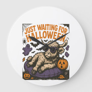 Waiting For Halloween Highland Cow Large Clock