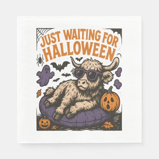 Waiting For Halloween Highland Cow Napkin (Front)