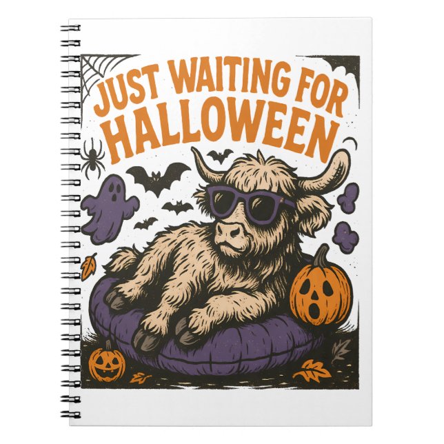 Waiting For Halloween Highland Cow Notebook (Front)