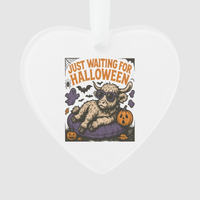 Waiting For Halloween Highland Cow Ornament (Front)