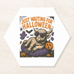 Waiting For Halloween Highland Cow Paper Coaster