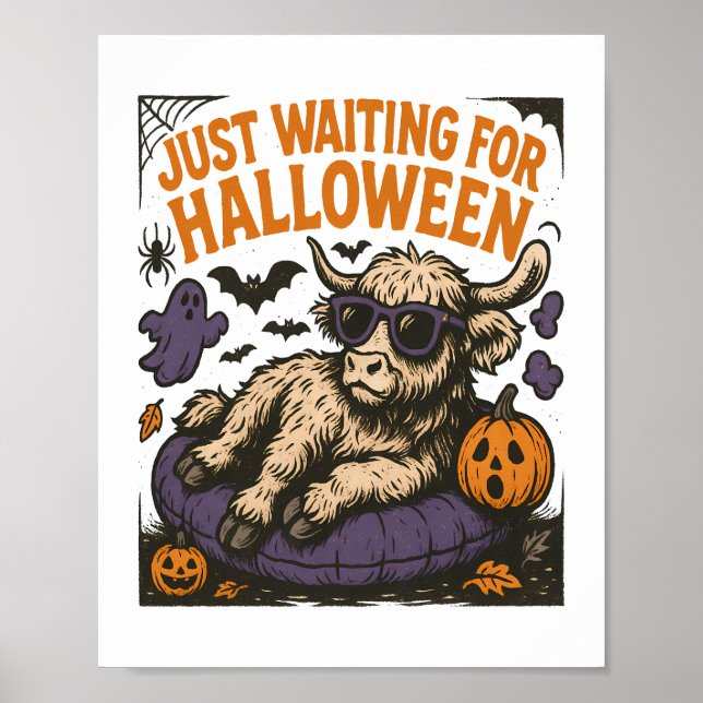 Waiting For Halloween Highland Cow Poster (Front)