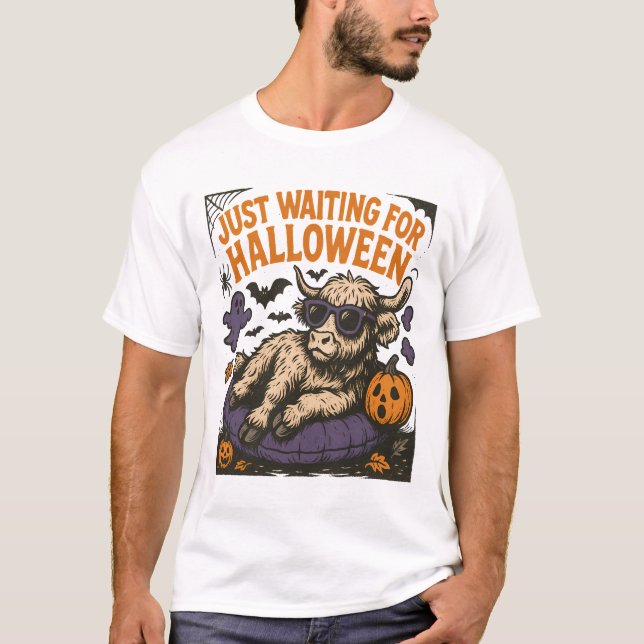 Waiting For Halloween Highland Cow T-Shirt (Front)