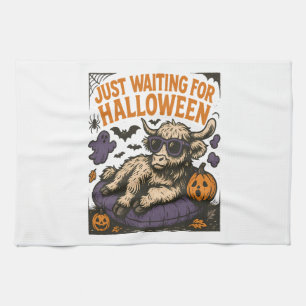Waiting For Halloween Highland Cow Tea Towel