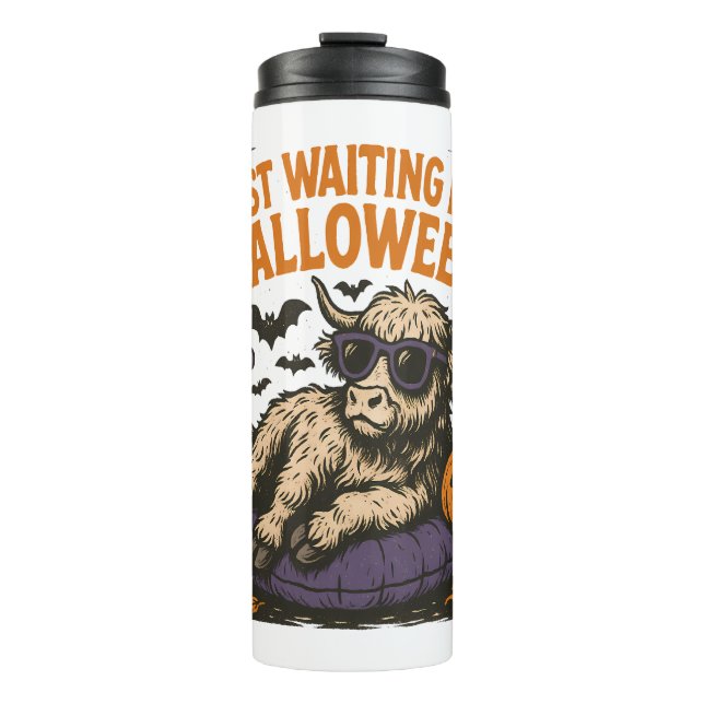 Waiting For Halloween Highland Cow Thermal Tumbler (Front)